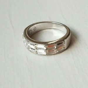 Swarovski 2 Row Baguette Sterling Silver Ring 5.25
