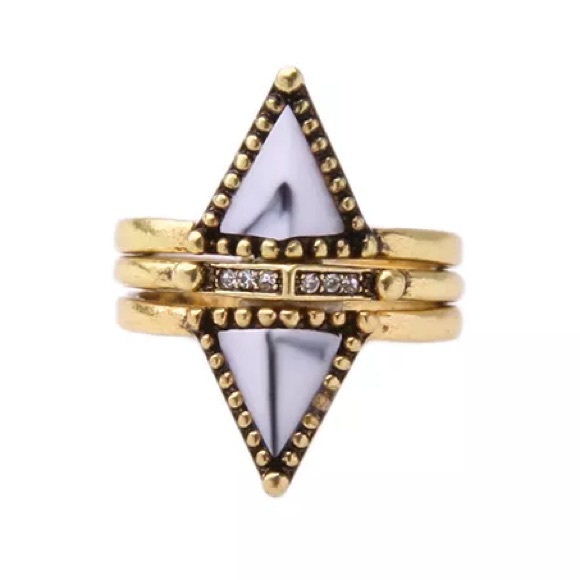 3pc MARBLE, GOLD & RHINESTONE RING - Picture 1 of 4