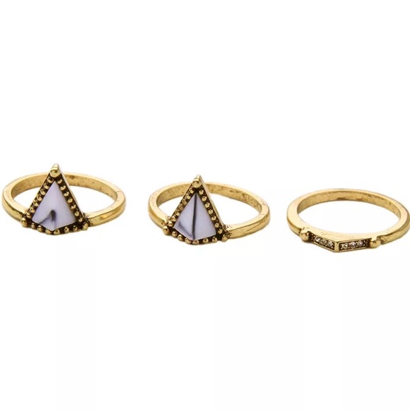 3pc MARBLE, GOLD & RHINESTONE RING - Picture 2 of 4