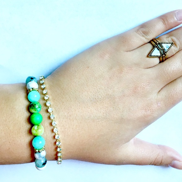 3pc MARBLE, GOLD & RHINESTONE RING - Picture 4 of 4