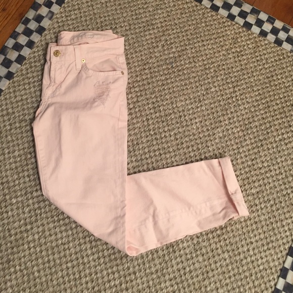 Light pink distressed seven jeans