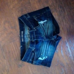 Ripped Rhinestone Blue Jean Shorts