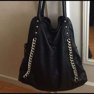 Carlos Santana Black Twisted Foldover Tote Bag