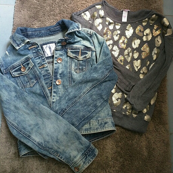 Girls jean jacket and cute sweater