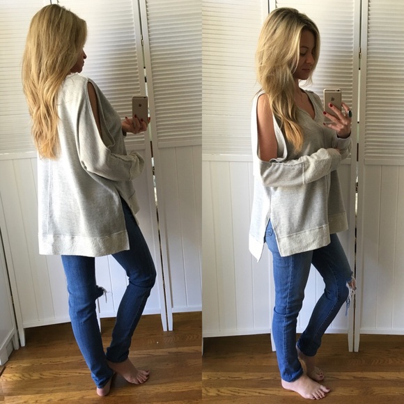 Sold• Light Grey Cold Shoulder Pullover - Picture 3 of 4