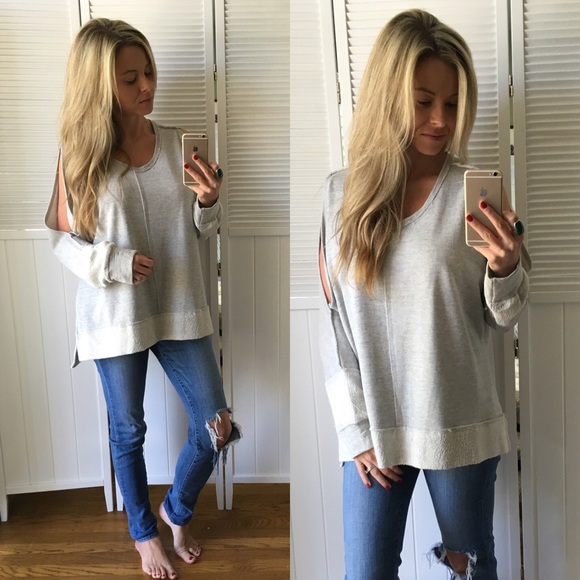 Sold• Light Grey Cold Shoulder Pullover - Picture 4 of 4