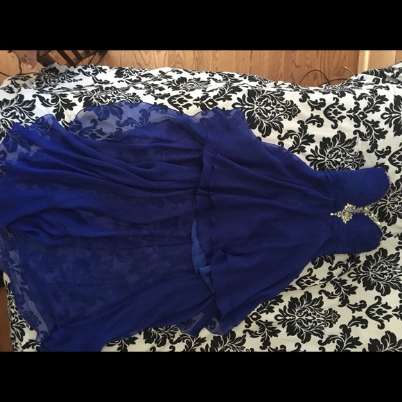 Strapless sequence royal blue high low dress - Picture 1 of 4