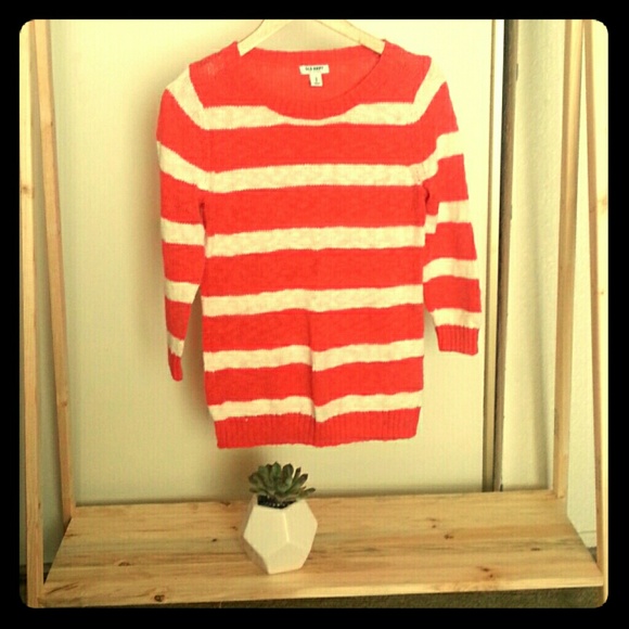 Coral and white striped sweater