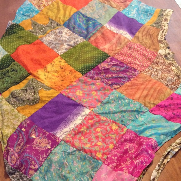 Colorful wrap skirt, patchwork of recycled saris - Picture 3 of 4