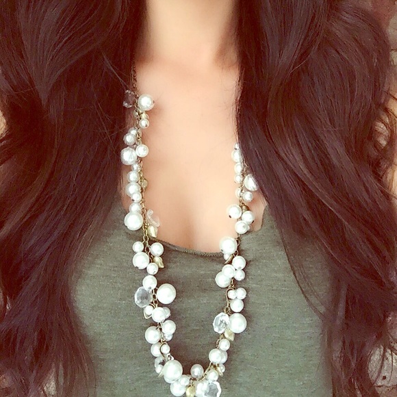 Pearl + Crystal Drops Long Necklace