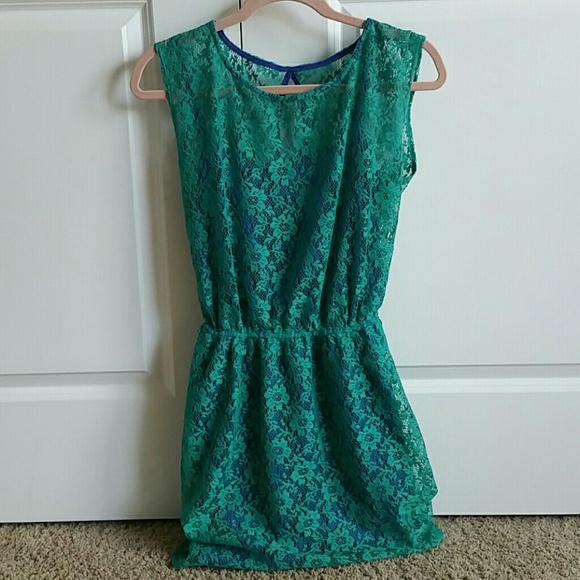 Green lace dress with solid blue underneath