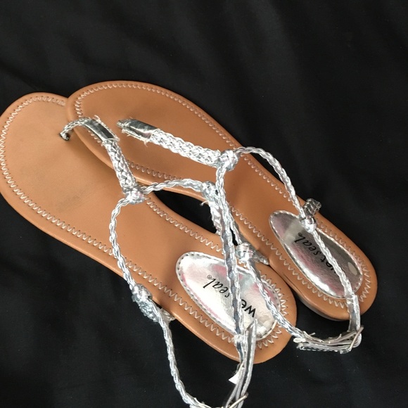 silver braided strapped sandals size 8