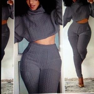 🎬Sexy Charcoal Grey 2P Crop Top & Pant Set🎬