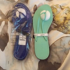 J.Crew blue and green flip flops