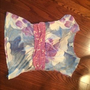Odille Anthropologie floral pink silk top, sz 10