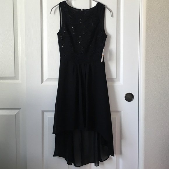 NWT sequined black high-low dress