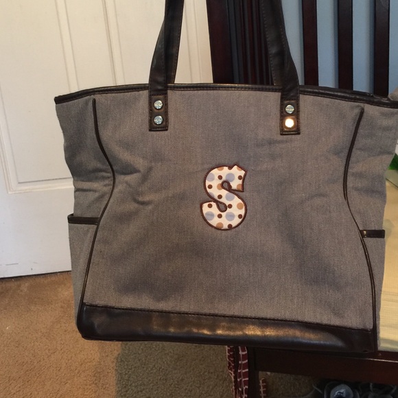 Thirty One Cindy Tote Gray with Brown Trim