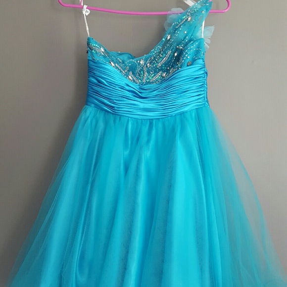 Turquoise blue + jeweled cocktail dress - Picture 2 of 4