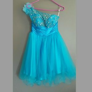Turquoise blue + jeweled cocktail dress