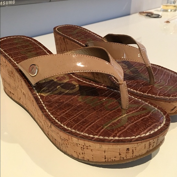 Sam Edelman Patent Leather Beige Sandal Wedges