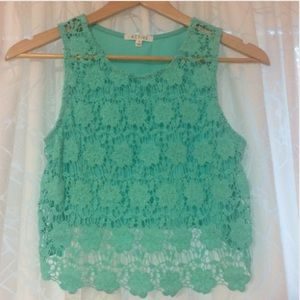 Blue Floral See Through Crop Top