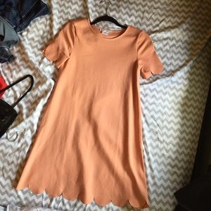 Coral/blush scallop shift dress