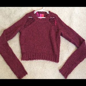 Red long sleeve crop top sweater