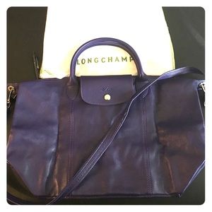 Longchamp Le Pliage Cuir purple medium handbag