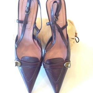 Brown Miu Miu pointed toe sling backs great cond.
