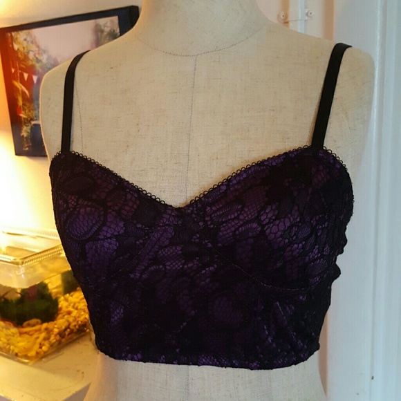 NWT Purple Lace & Satin Bralette Crop Top Small
