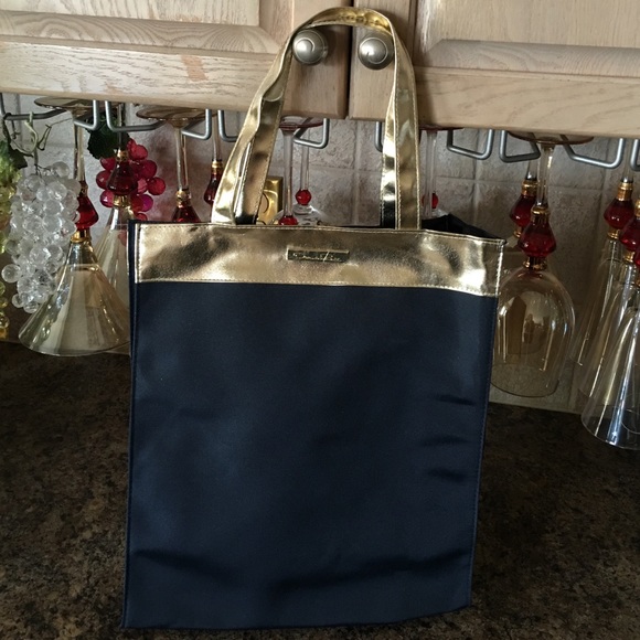 Oscar de la Renta navy and gold tote- large