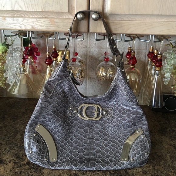 Large hobo style GUESS grey snakeskin bag