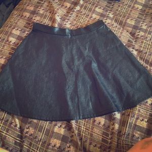 Black Faux Leather Skater Skirt