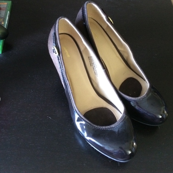 Patent and suede platforms