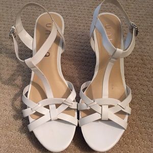 White strappy summer wedges