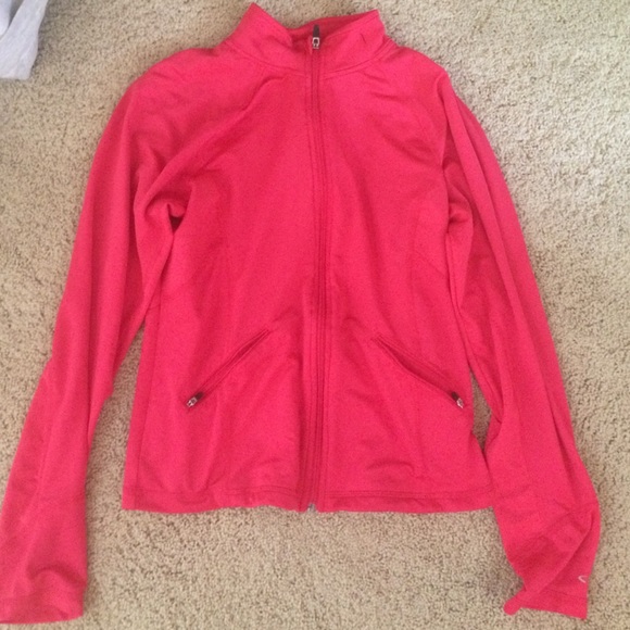Pink dry fit athletic zip up jacket.