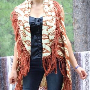 Raj Aztec Print Fringe Poncho
