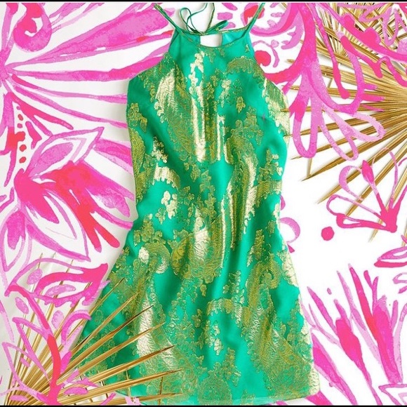 NWT Lilly Pulitzer Angel Dress in Jade Metallic