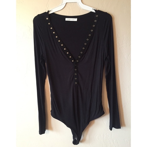Black Button Down Long Sleeve Bodysuit - Picture 3 of 4