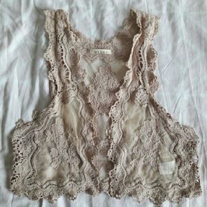 Francesca's Pink Crochet Lace Vest