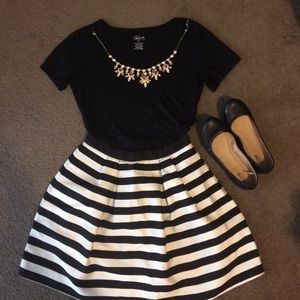 Black and White Pleated Skater Skirt
