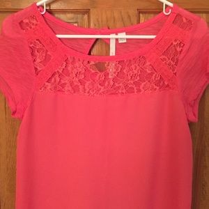 Coral Lauren Conrad silk shirt with lace top