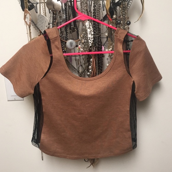 brown shirt w black lace sides