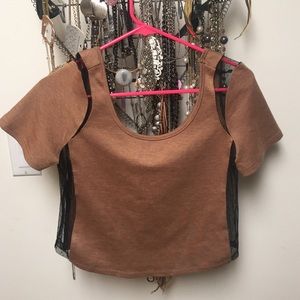 brown shirt w black lace sides