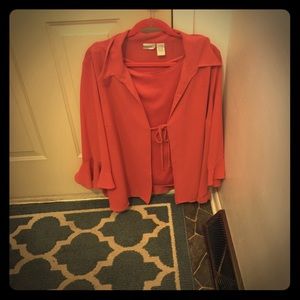 Coral pull over with attached jacket.