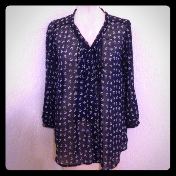 Xhilaration Tops - ❄️$10 SALE❄️ Xhiliration anchor tie neck blouse