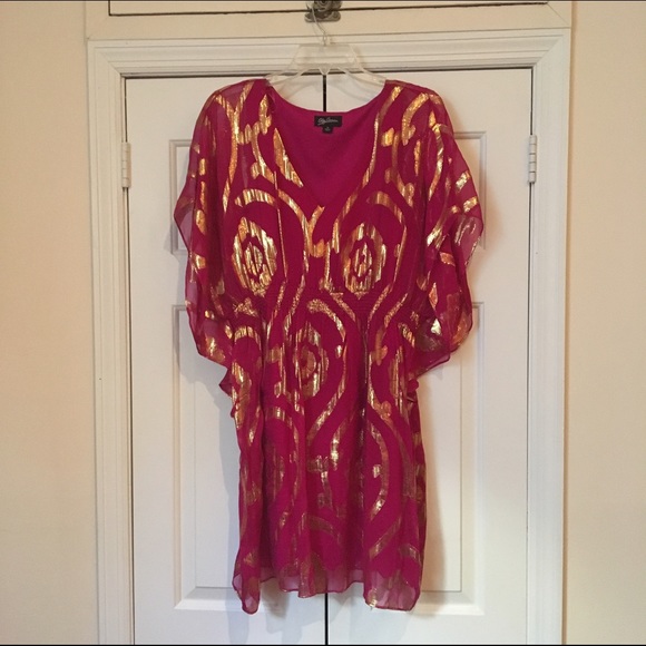 Oleg Cassini Hot Pink and Gold Dress