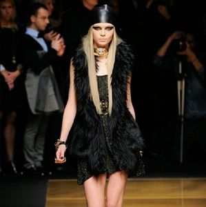 NWOT Versace x H&M Black Faux Fur Vest