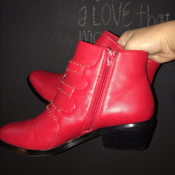 studded red ankle booties