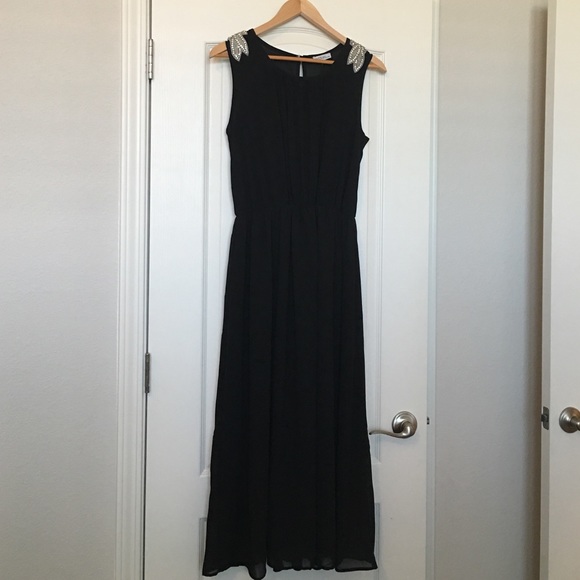 Black dress with beaded shoulder detail